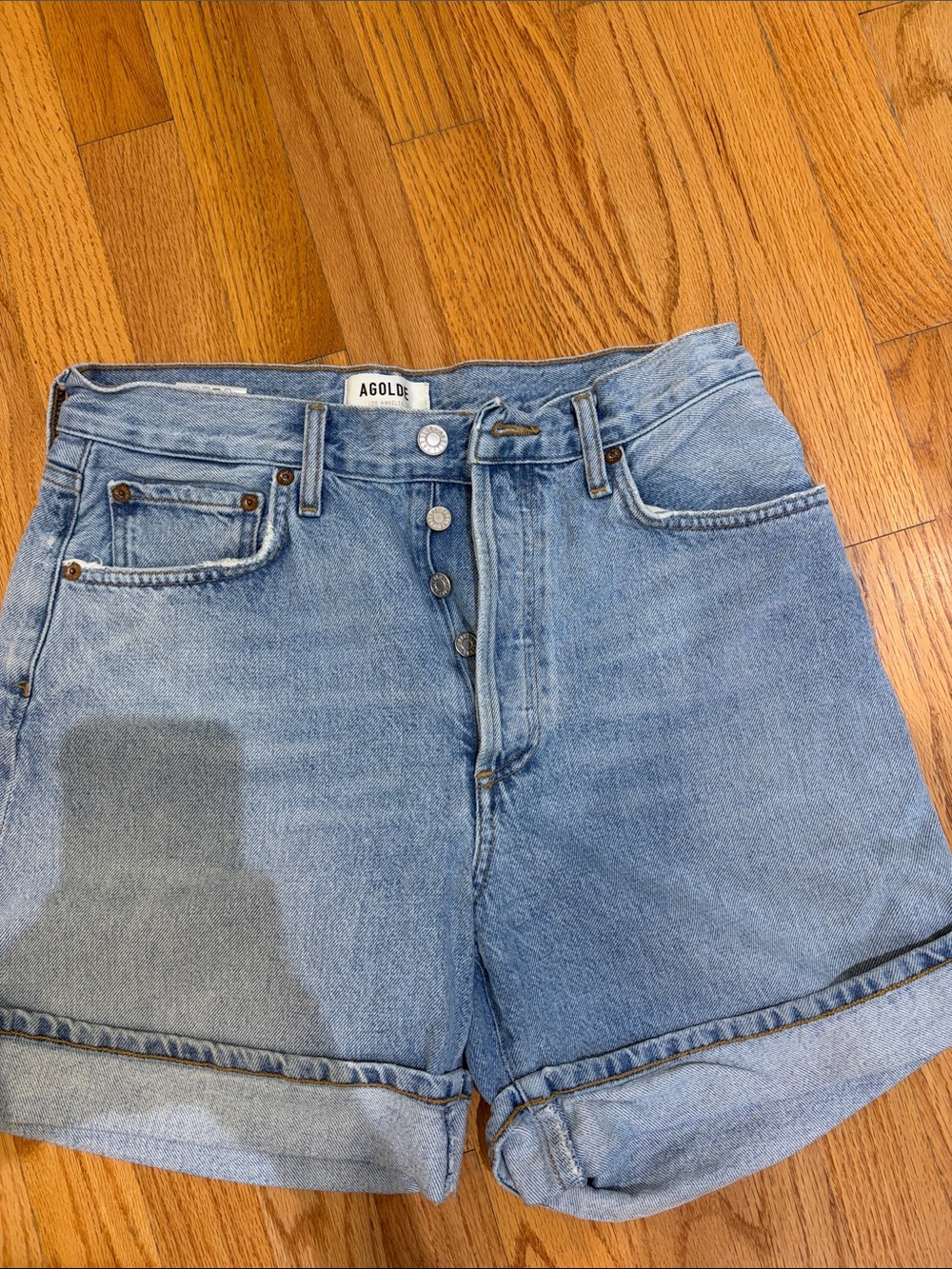 Agolde Light Blue Rolled-Hem High-Rise Denim Shorts